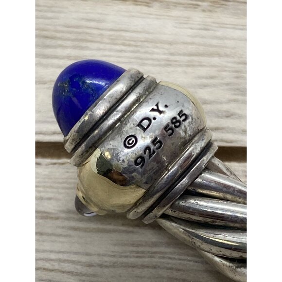 David Yurman Renaissance Lapis Lazuli Lolite Cuff Bracelet 6.25" Silver 14k - Picture 7 of 11